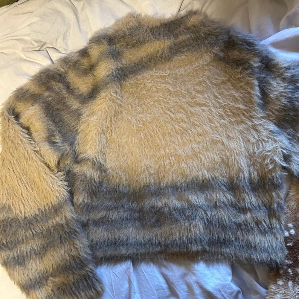 House of Harlow 1960 Fuzzy Striped Sweater in Cream and Gray